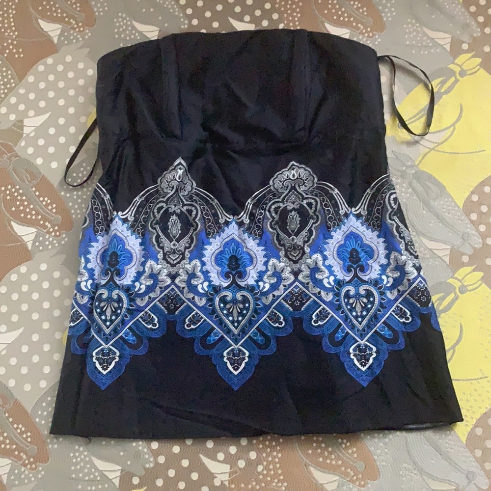 Caché Strapless Gorgeous Navy Top Medium - Picture 2 of 16